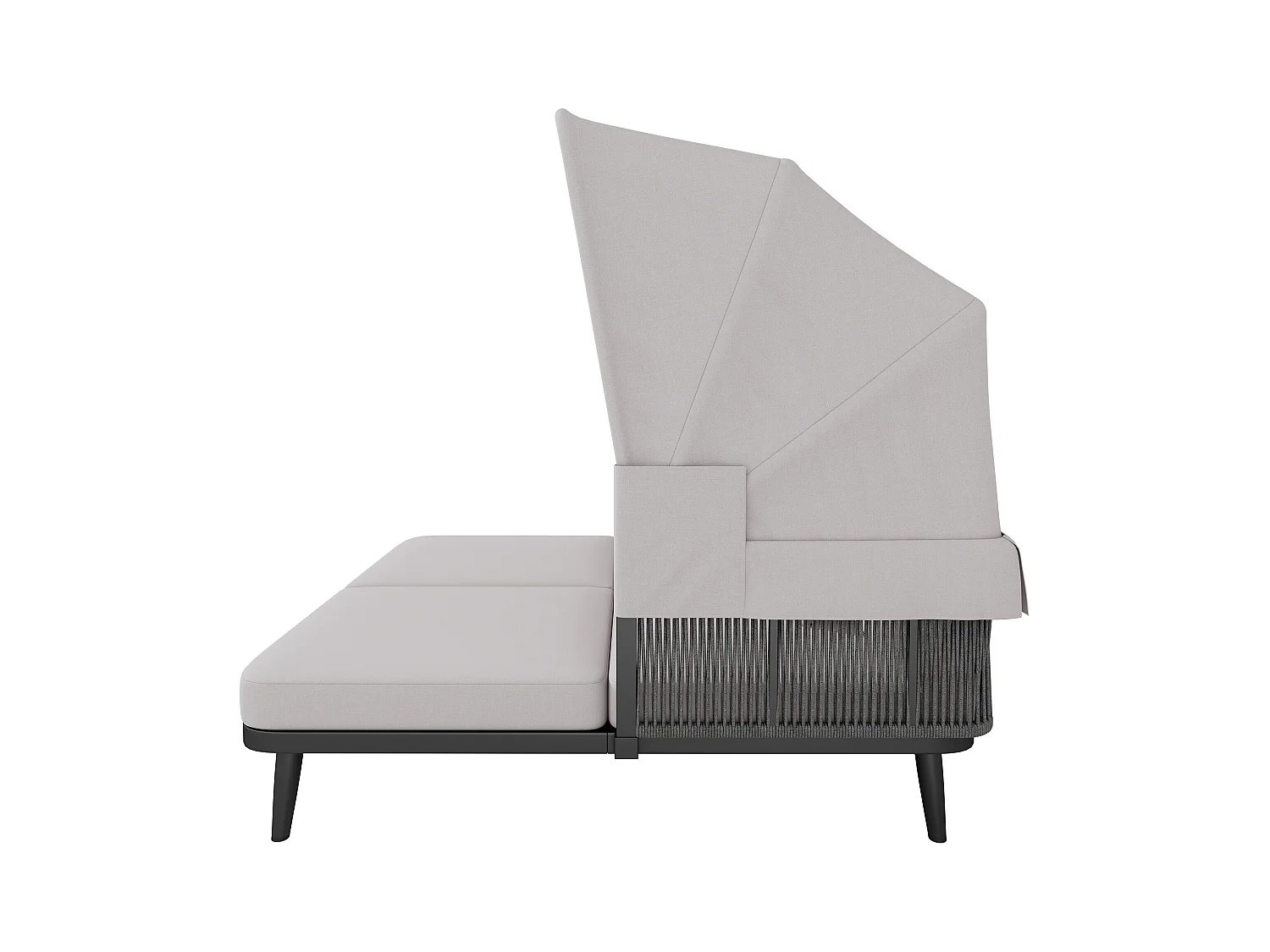 Leżak - Zestaw ogrodowy - kanapa ogrodowa - ze stali ocynkowanej - 2 miejsca - z regulowanym daszkiem - Szary