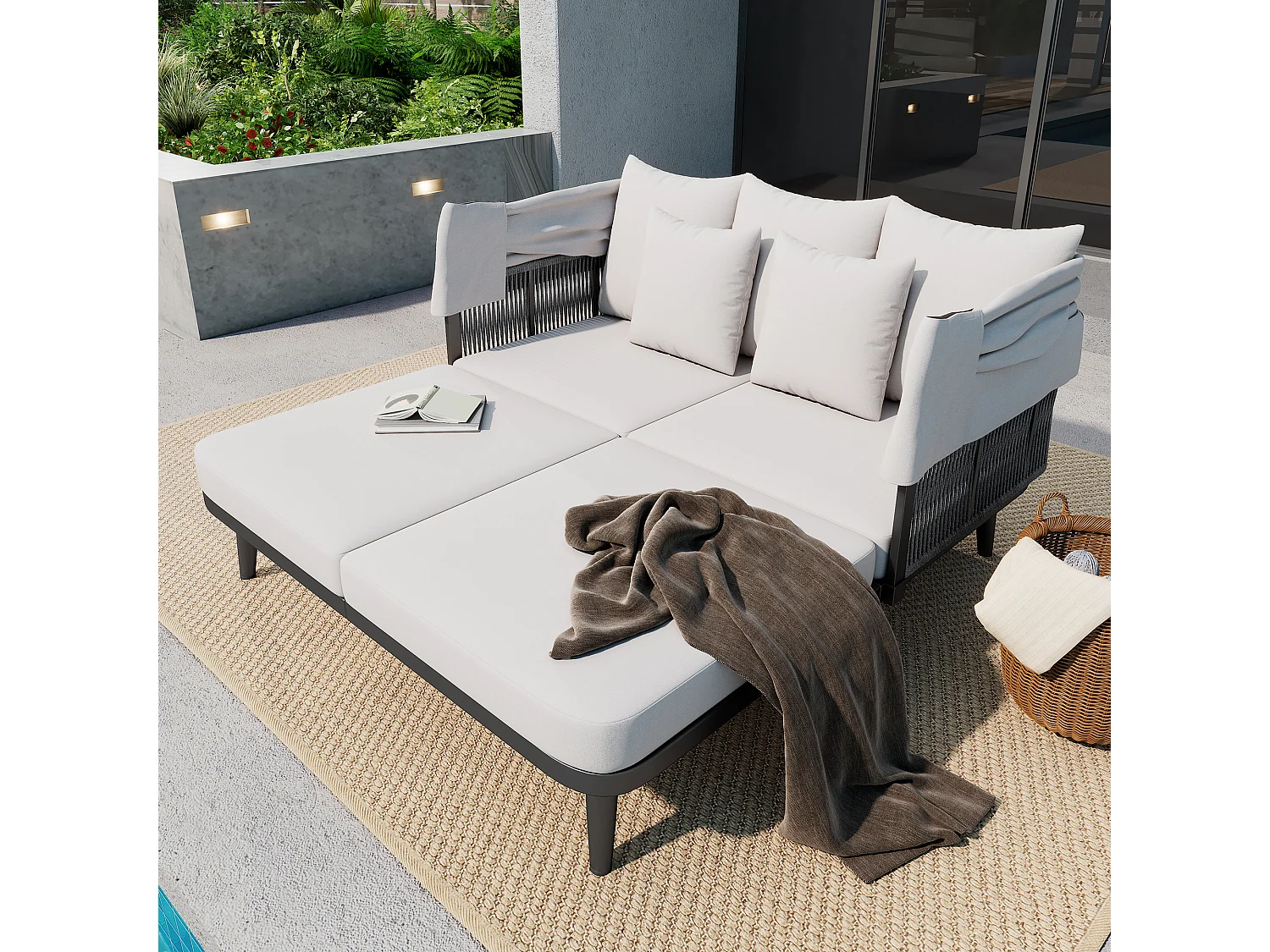 Bain de soleil - Salon de jardin - canapé de jardin - en acier galvanisé - 2 places - avec Pare soleil réglable - Gris