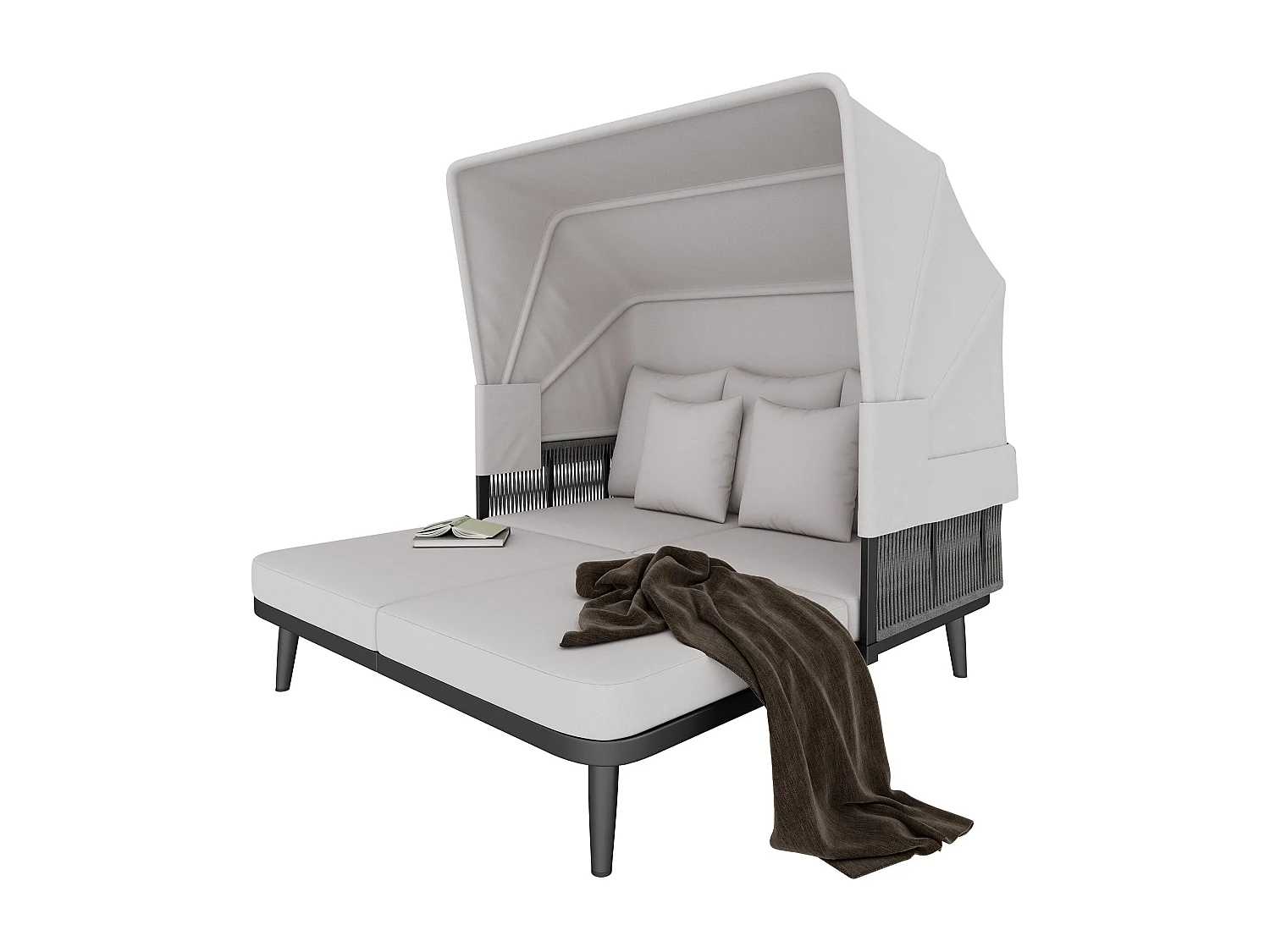 Bain de soleil - Salon de jardin - canapé de jardin - en acier galvanisé - 2 places - avec Pare soleil réglable - Gris