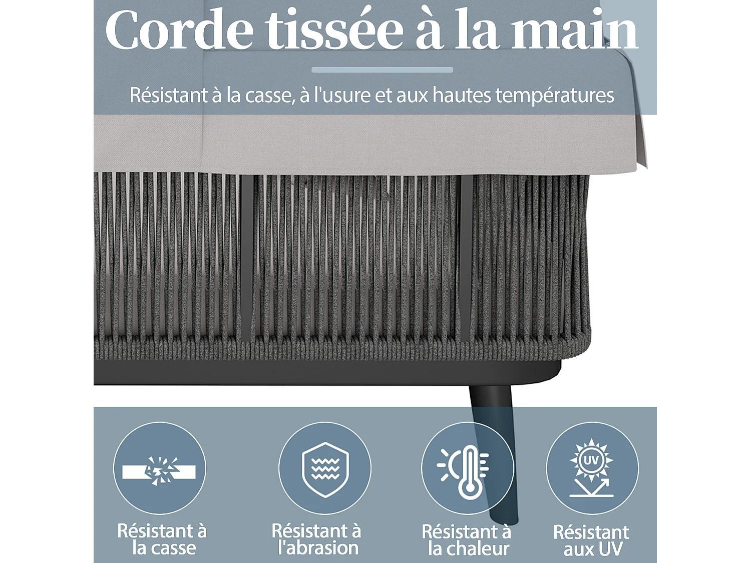 Bain de soleil - Salon de jardin - canapé de jardin - en acier galvanisé - 2 places - avec Pare soleil réglable - Gris