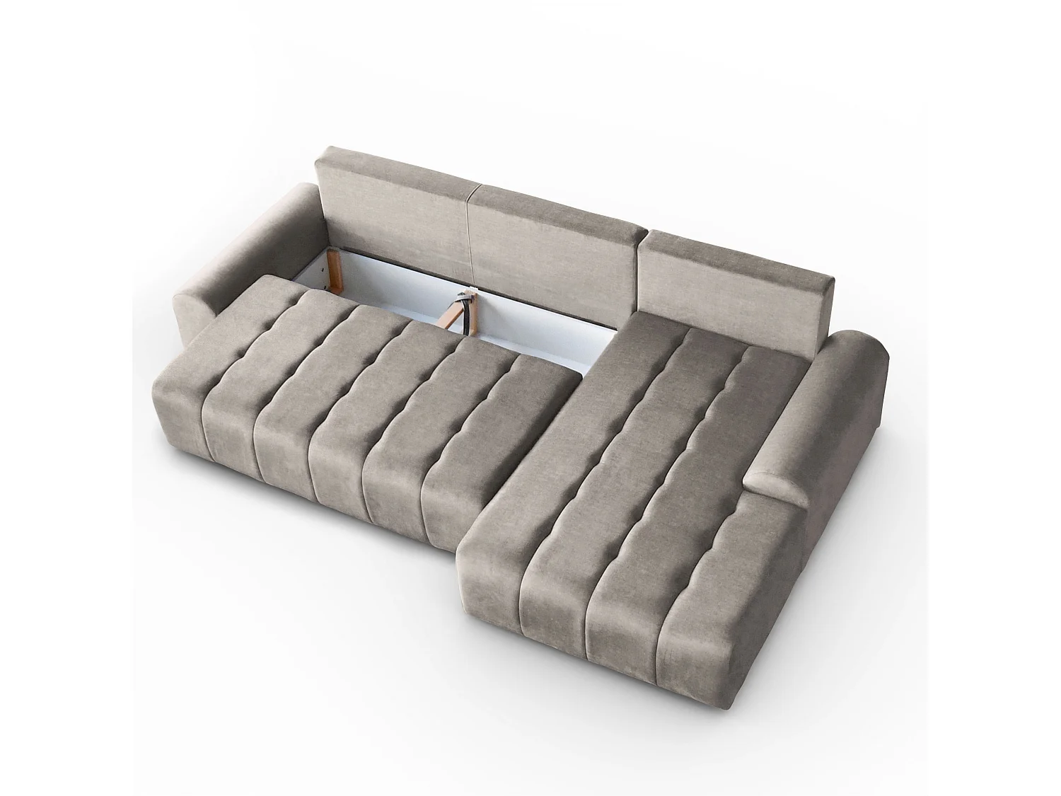 Ecksofa Costa L - mit Schlaffunktion & Bettkasten – Stoff Vogue in Cappuccino, Ottomane rechts