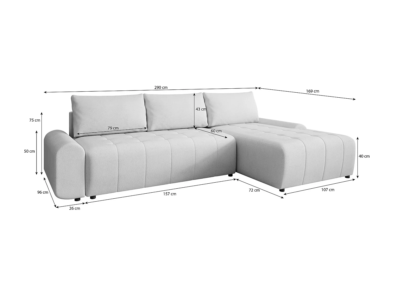 Ecksofa Costa L - mit Schlaffunktion & Bettkasten – Stoff Vogue in Cappuccino, Ottomane rechts