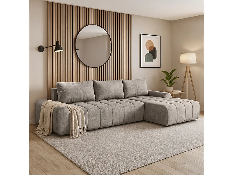 Ecksofa Costa L - mit Schlaffunktion & Bettkasten – Stoff Vogue in Cappuccino, Ottomane rechts