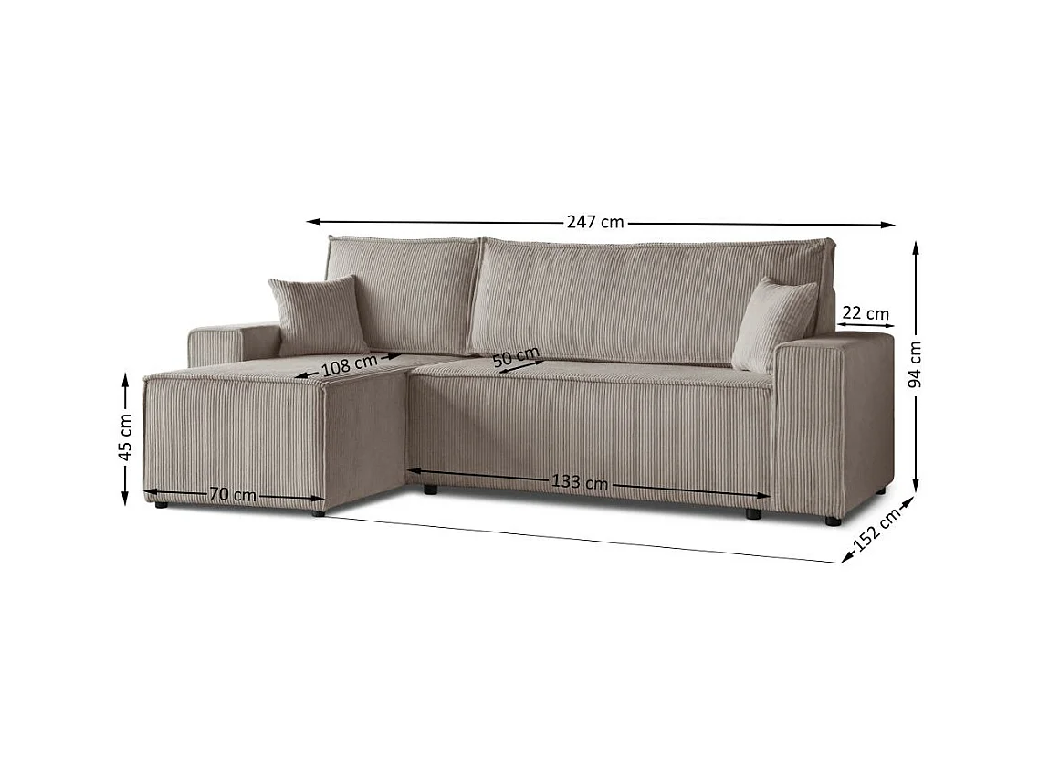 HOEKBANK met slaapfunctie Hektor cappuccino