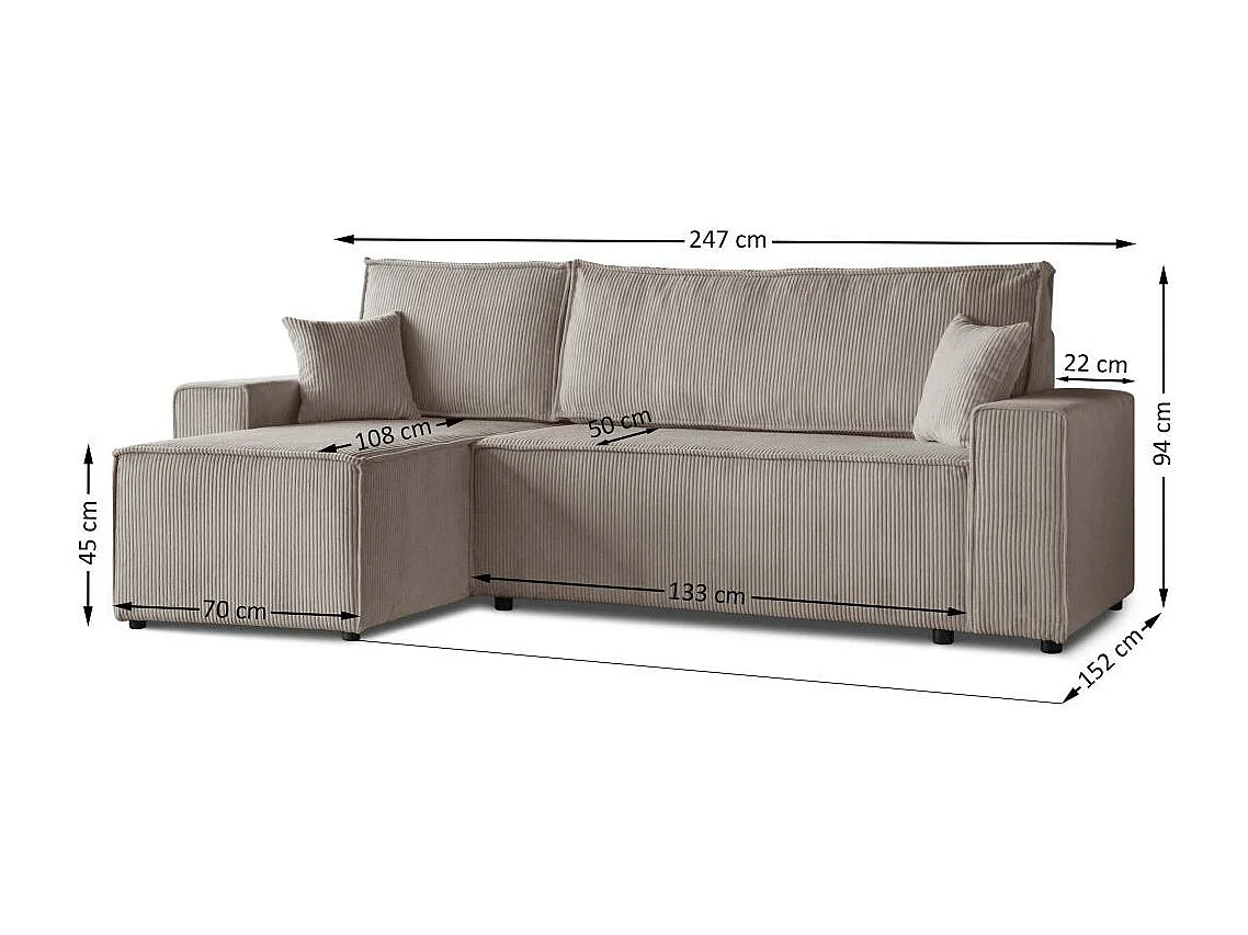 HOEKBANK met slaapfunctie Hektor cappuccino