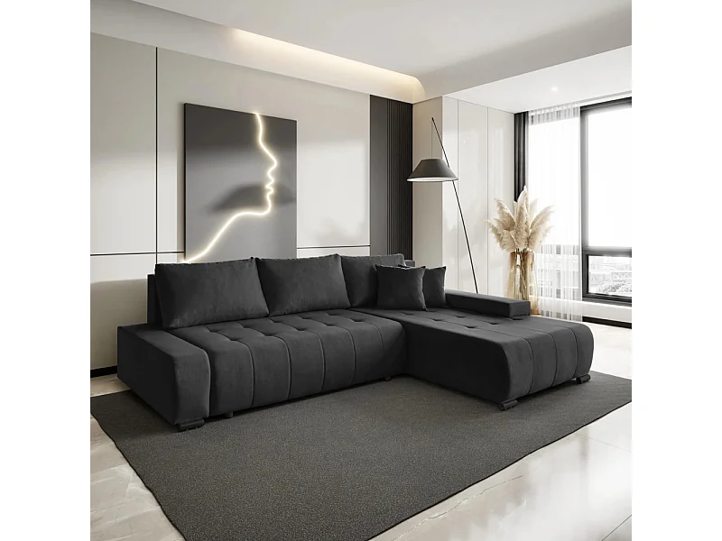 Canapé-lit ECKSCHLAFSOFA Draco L Noir