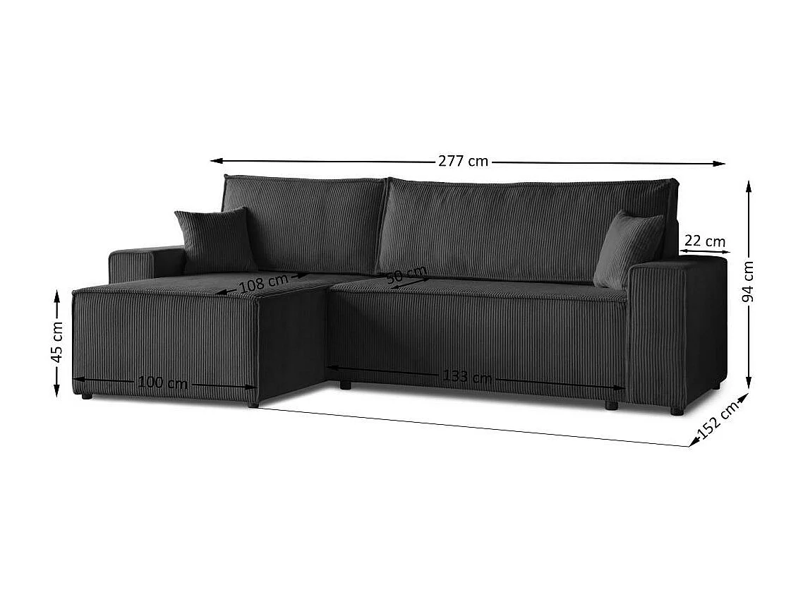 HOEKBANK met slaapfunctie Hektor donkergrijs