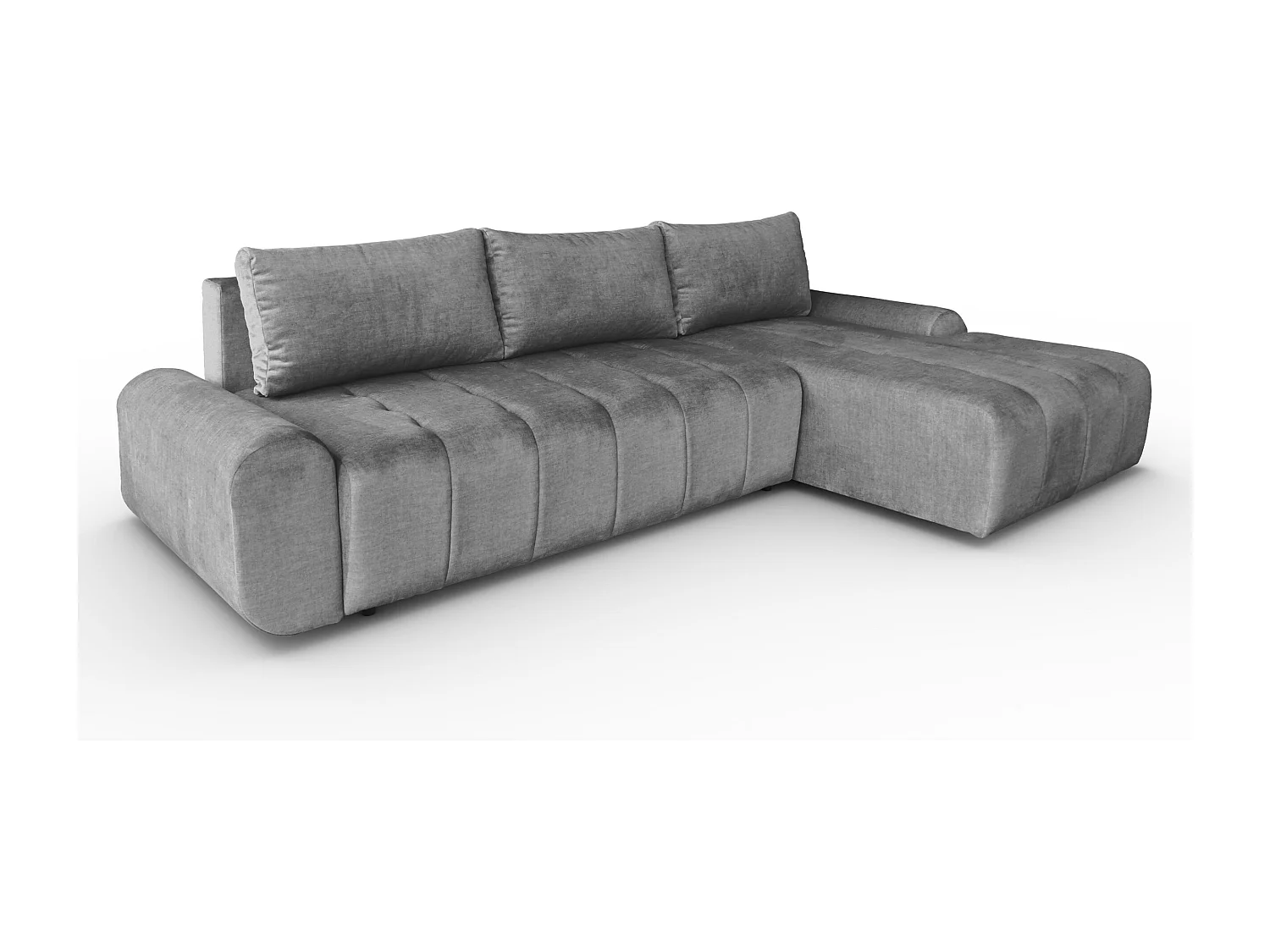 Ecksofa Costa L - mit Schlaffunktion & Bettkasten – Stoff Vogue in Grau, Ottomane rechts