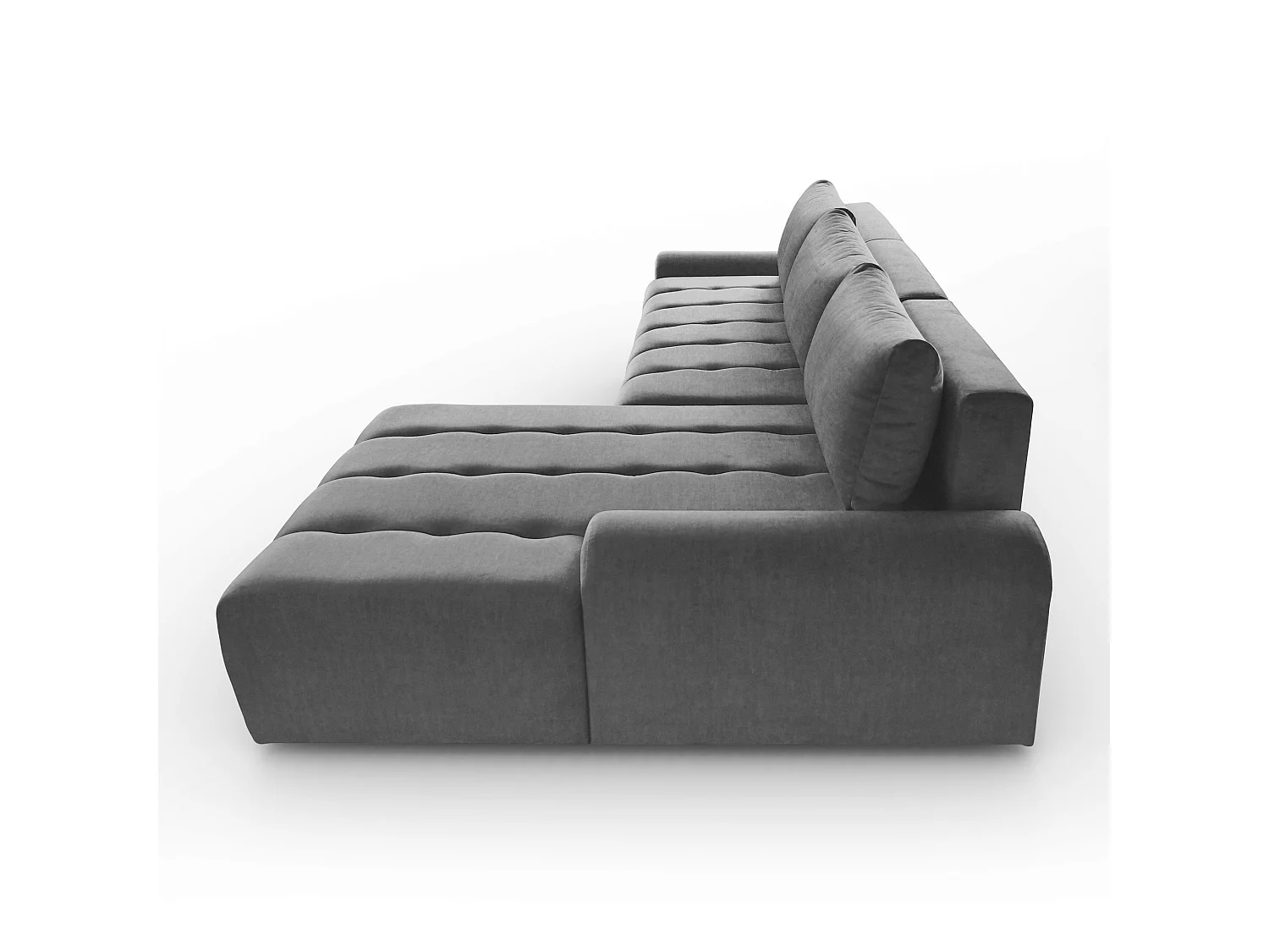 Ecksofa Costa L - mit Schlaffunktion & Bettkasten – Stoff Vogue in Grau, Ottomane rechts