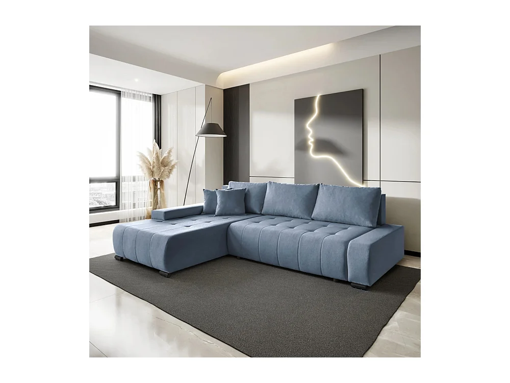 Canapé-lit ECKSCHLAFSOFA Draco L bleu clair