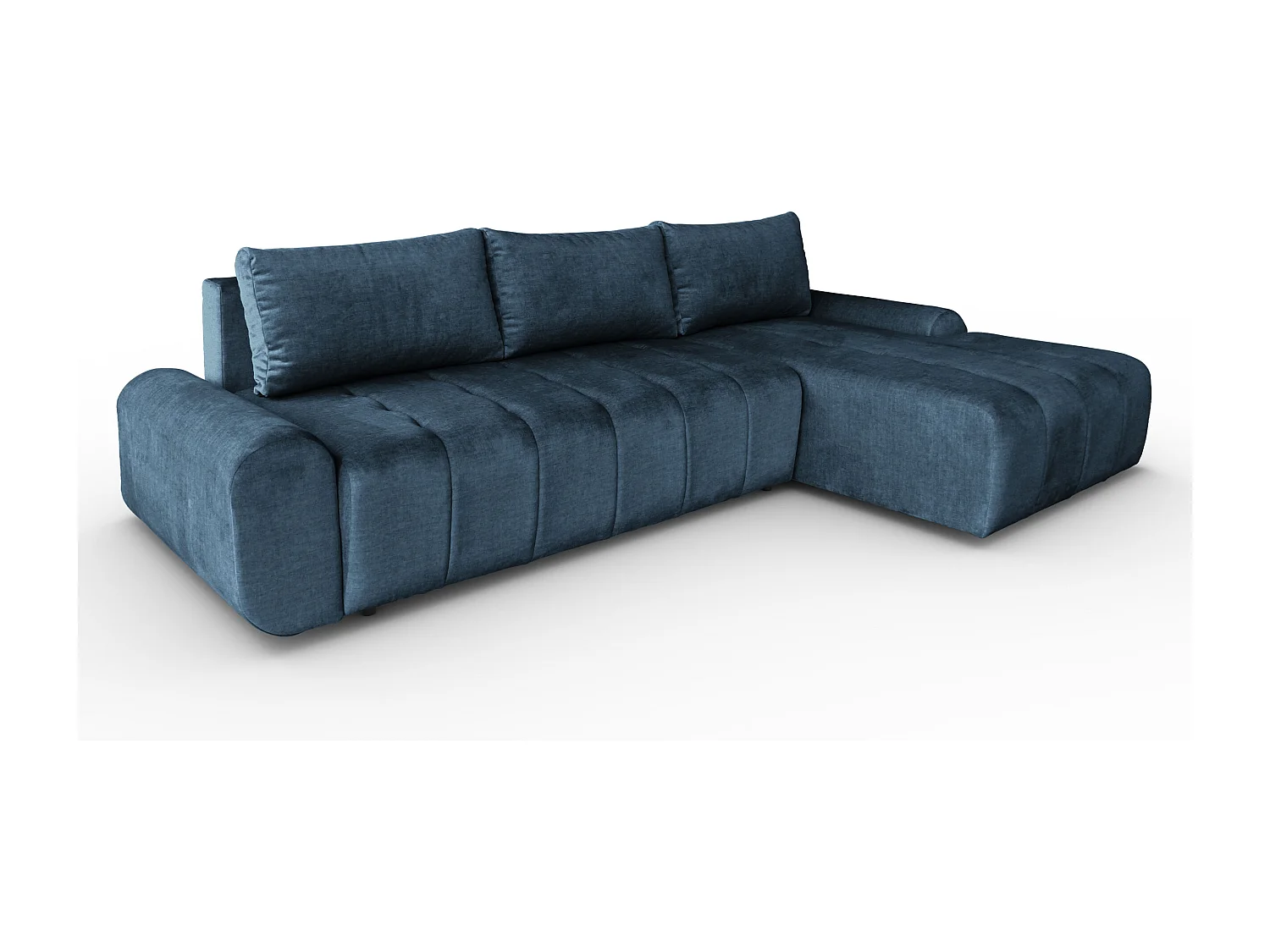 Ecksofa Costa L - mit Schlaffunktion & Bettkasten – Stoff Vogue in Blau, Ottomane rechts