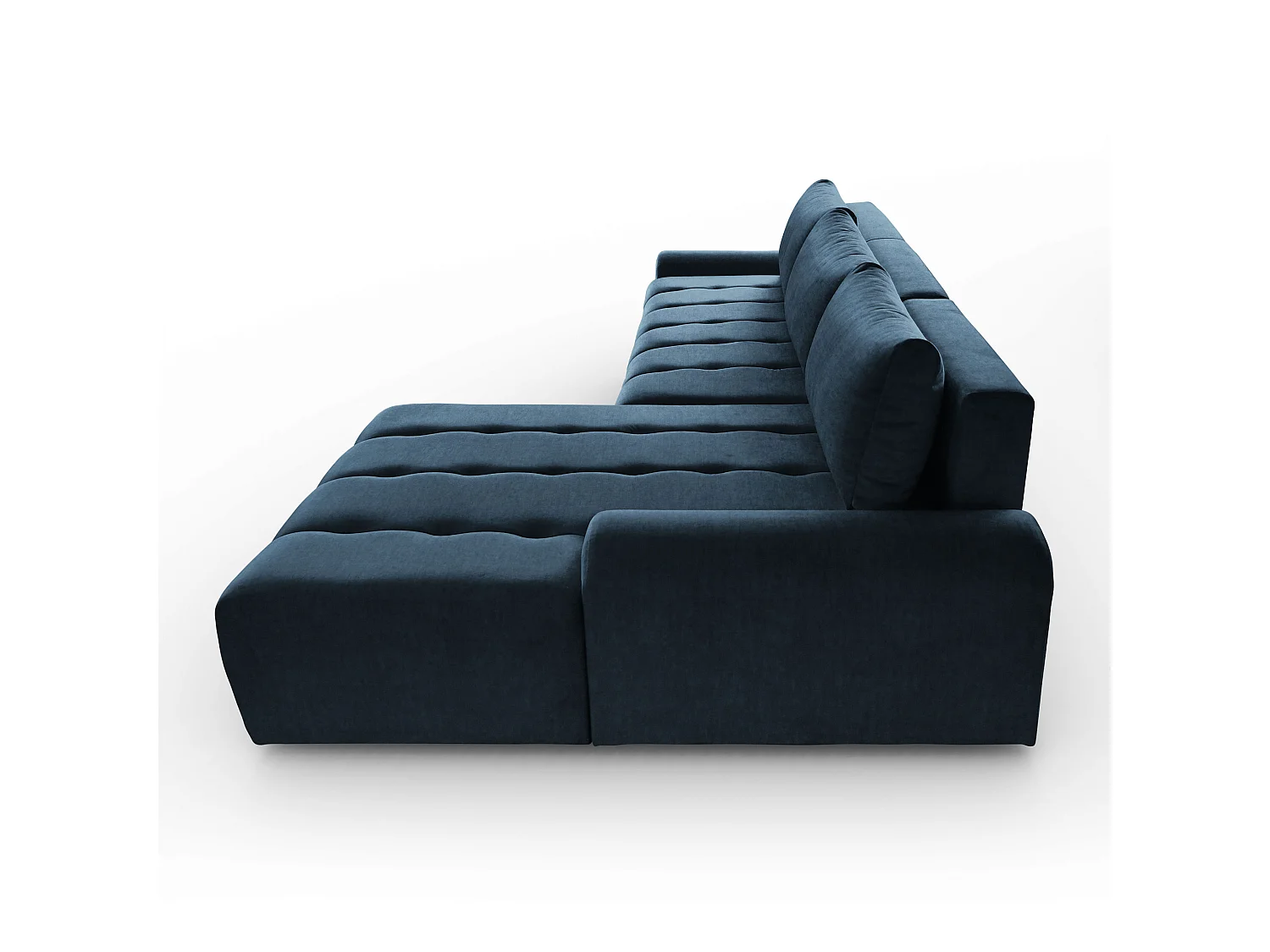 Ecksofa Costa L - mit Schlaffunktion & Bettkasten – Stoff Vogue in Blau, Ottomane rechts
