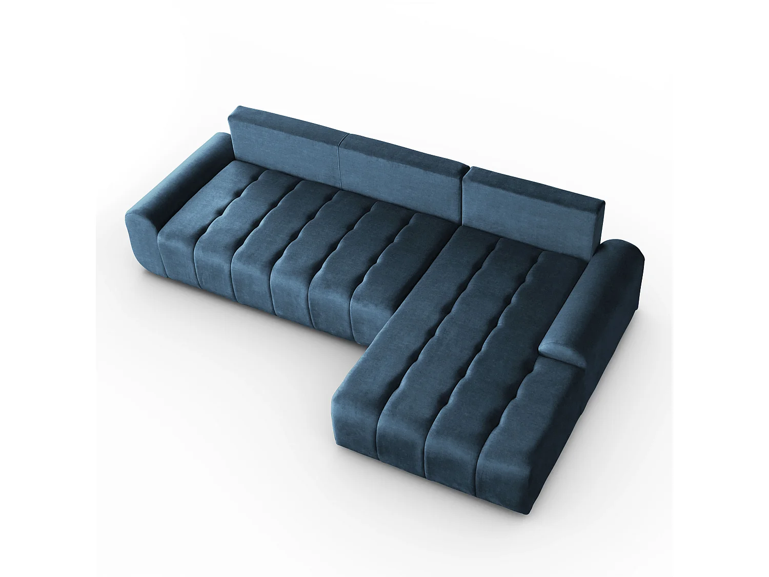 Ecksofa Costa L - mit Schlaffunktion & Bettkasten – Stoff Vogue in Blau, Ottomane rechts