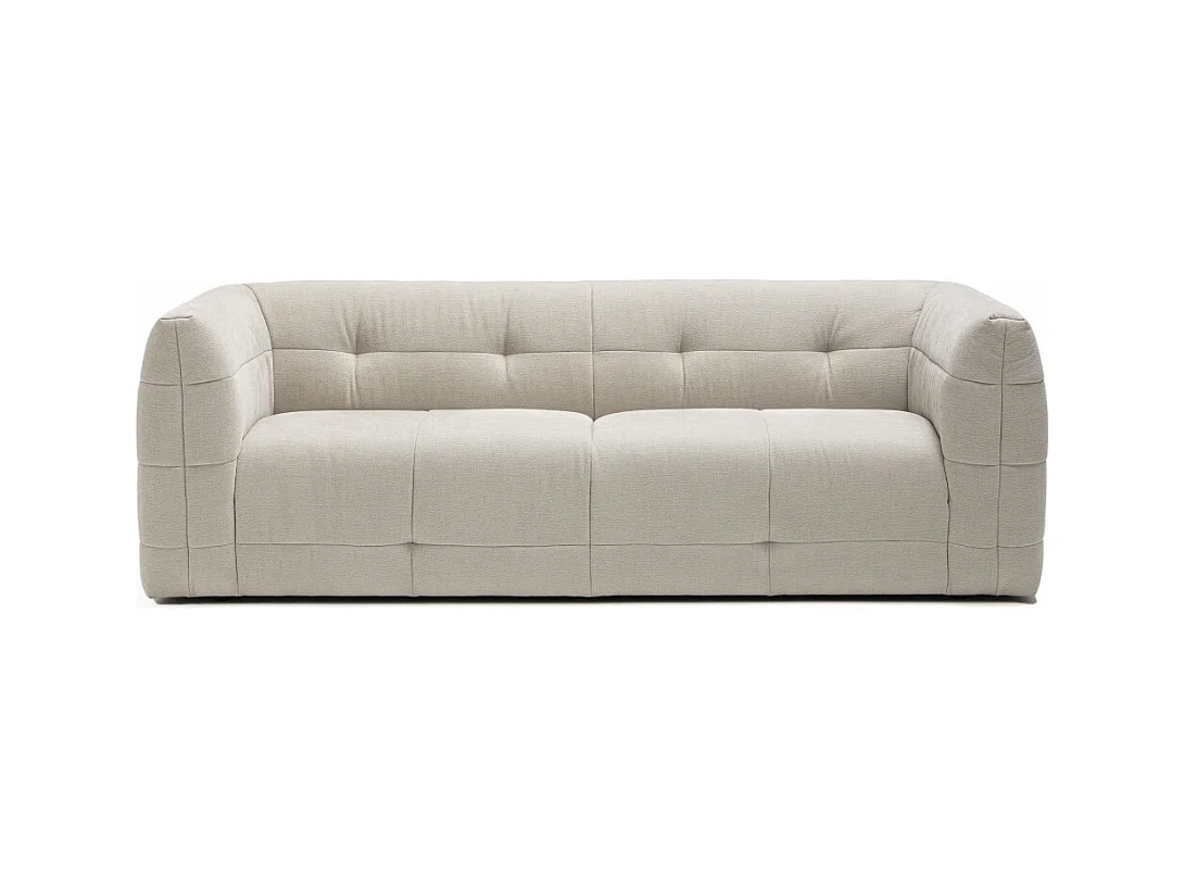 Naos - Canapé droit 3 places en tissu à effet capitonné - Naturel