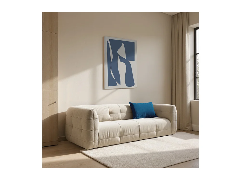 Naos - Canapé droit 3 places en tissu à effet capitonné - Naturel