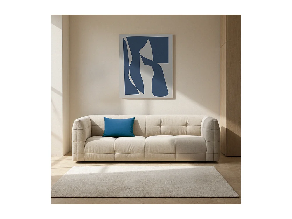 Naos - Canapé droit 3 places en tissu à effet capitonné - Naturel