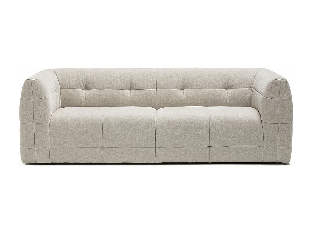 Naos - Canapé droit 3 places en tissu à effet capitonné - Naturel