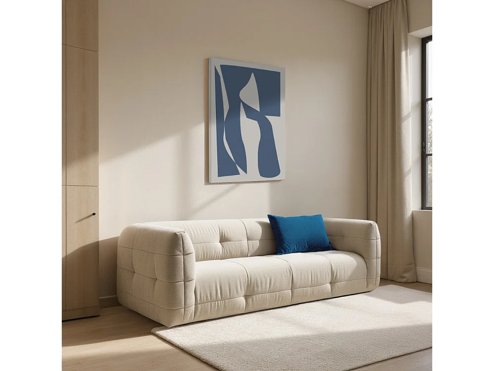 Naos - Canapé droit 3 places en tissu à effet capitonné - Naturel