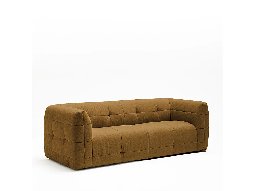 Naos - Canapé droit 3 places en tissu à effet capitonné - Bronze