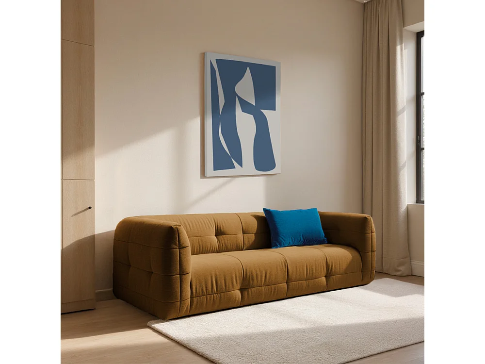 Naos - Canapé droit 3 places en tissu à effet capitonné - Bronze