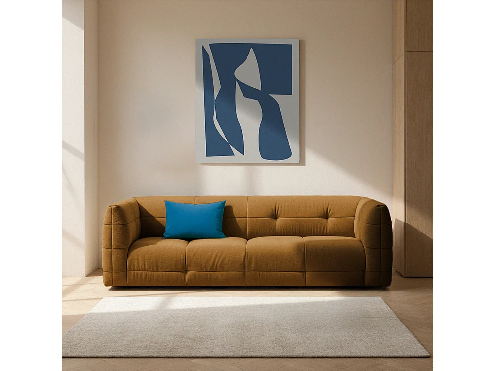 Naos - Canapé droit 3 places en tissu à effet capitonné - Bronze