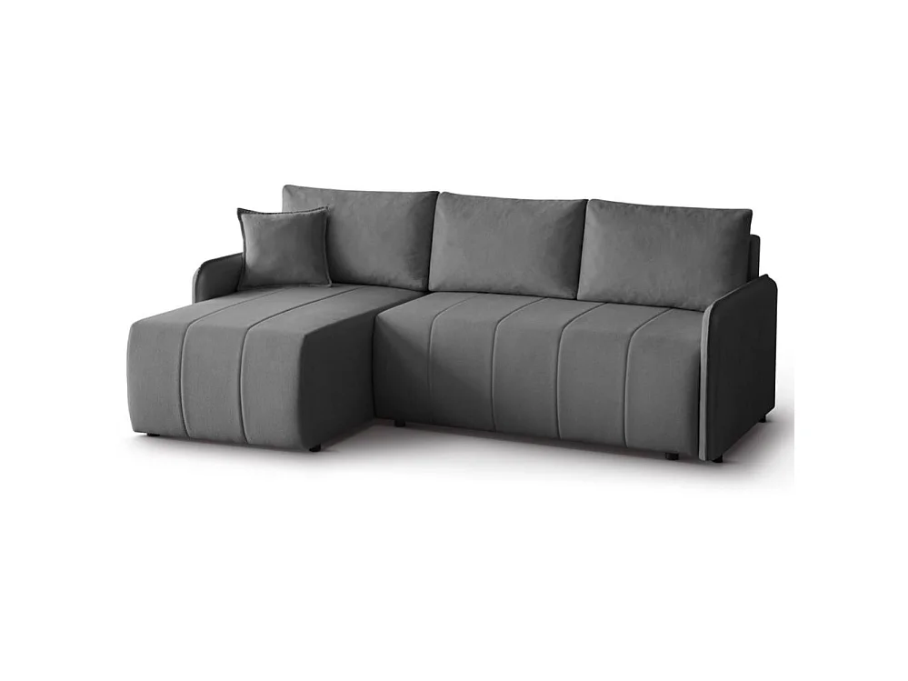 Canapé d'angle convertible 4 places en tissu gris foncé