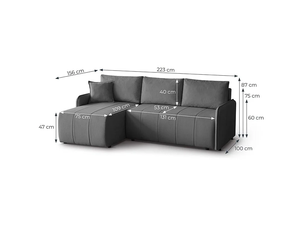 Canapé d'angle convertible 4 places en tissu gris foncé
