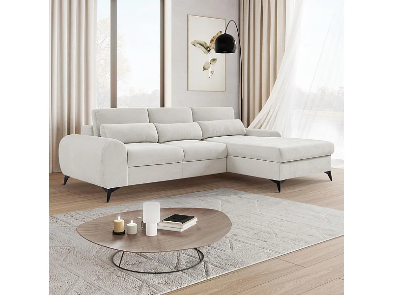 ECKSCHLAFSOFA Milan Hellgrau mit Metallbeine rechts