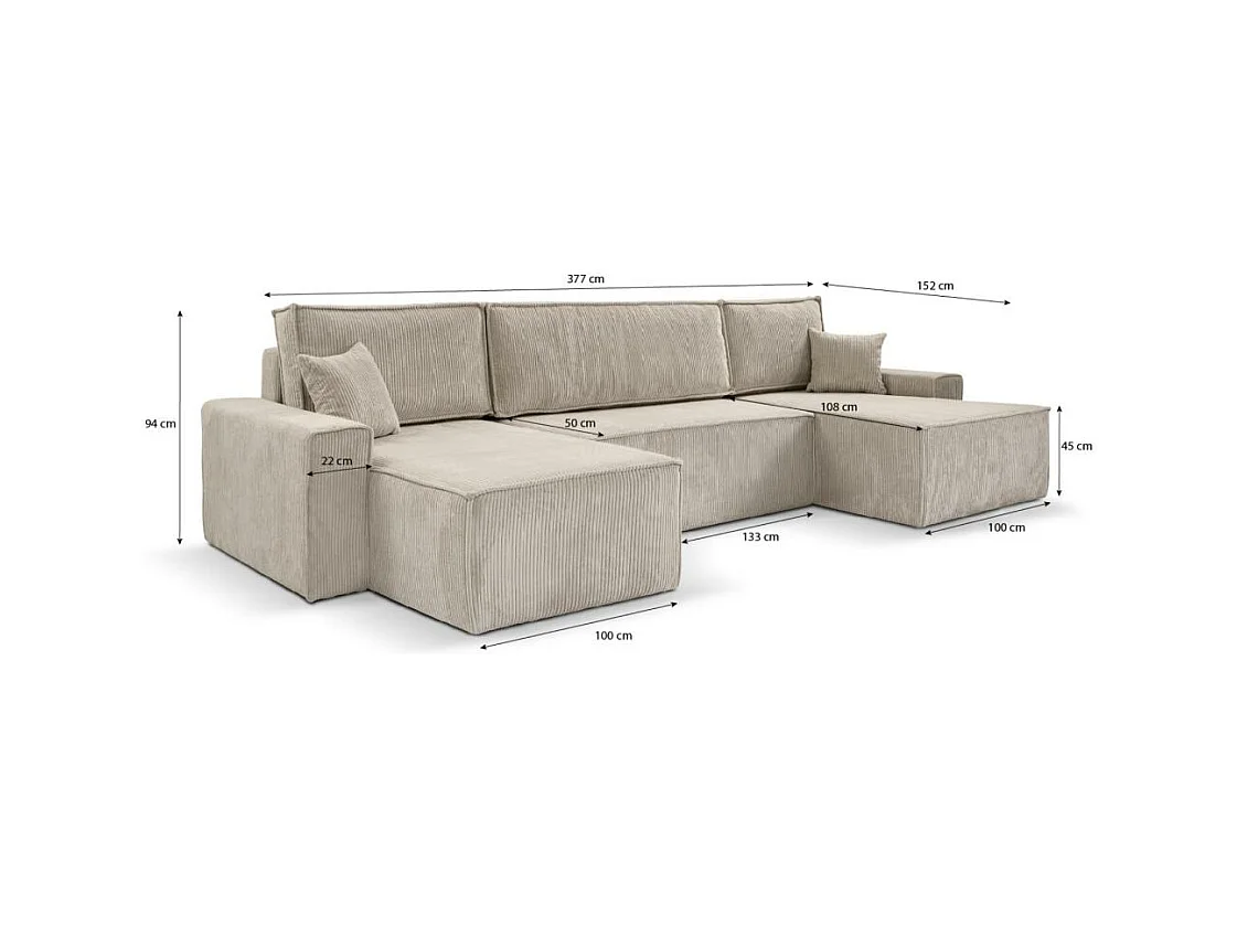 CANAPE Hektor U avec fonction sommeil vert