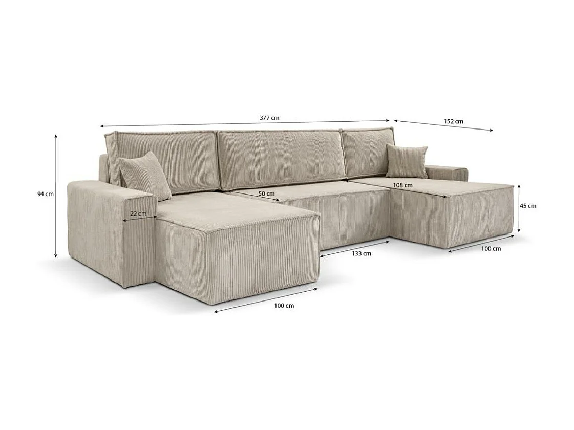 CANAPE Hektor U avec fonction sommeil vert