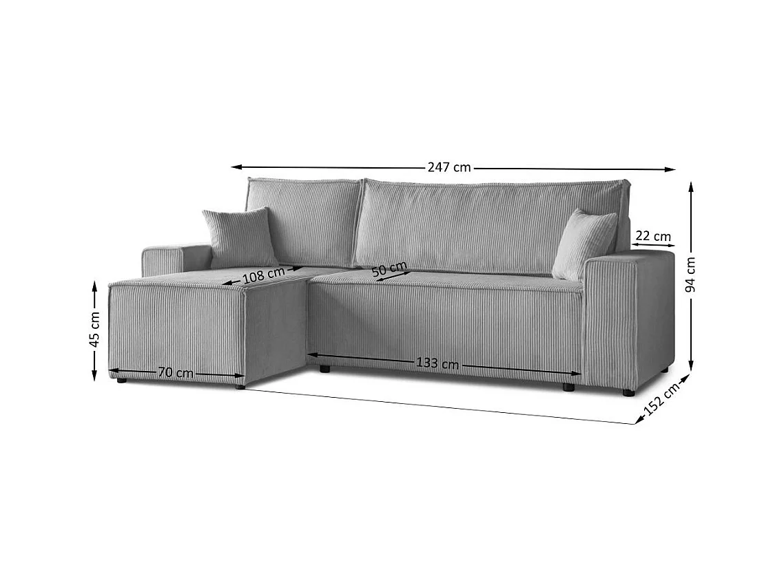 HOEKBANK met slaapfunctie Hektor lichtgrijs