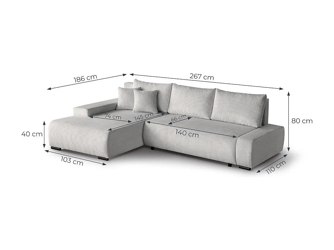 Canapé-lit ECKSCHLAFSOFA Draco L gris clair