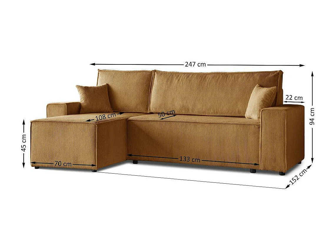 HOEKBANK met slaapfunctie Hektor mosterdgeel