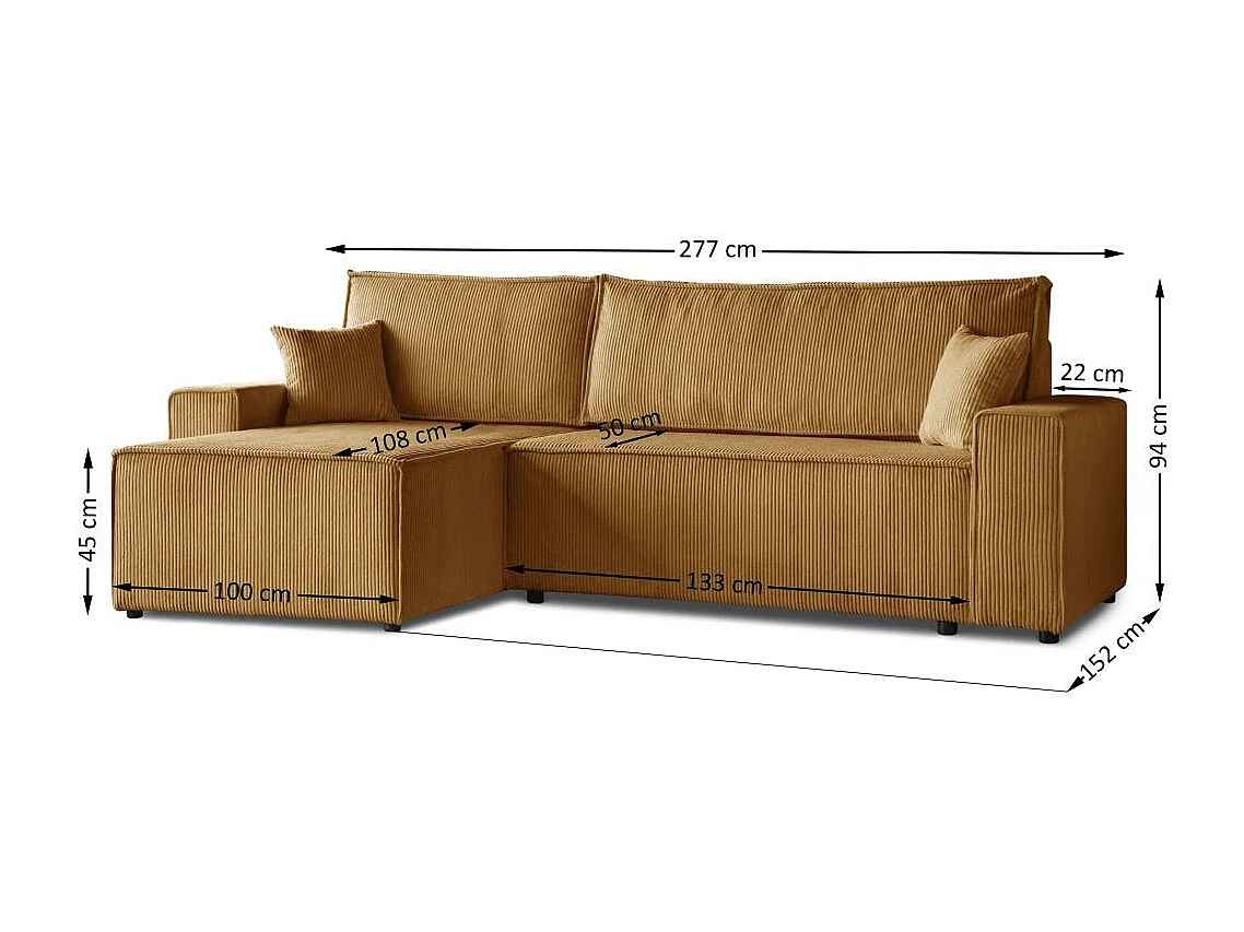 HOEKBANK met slaapfunctie Hektor mosterdgeel