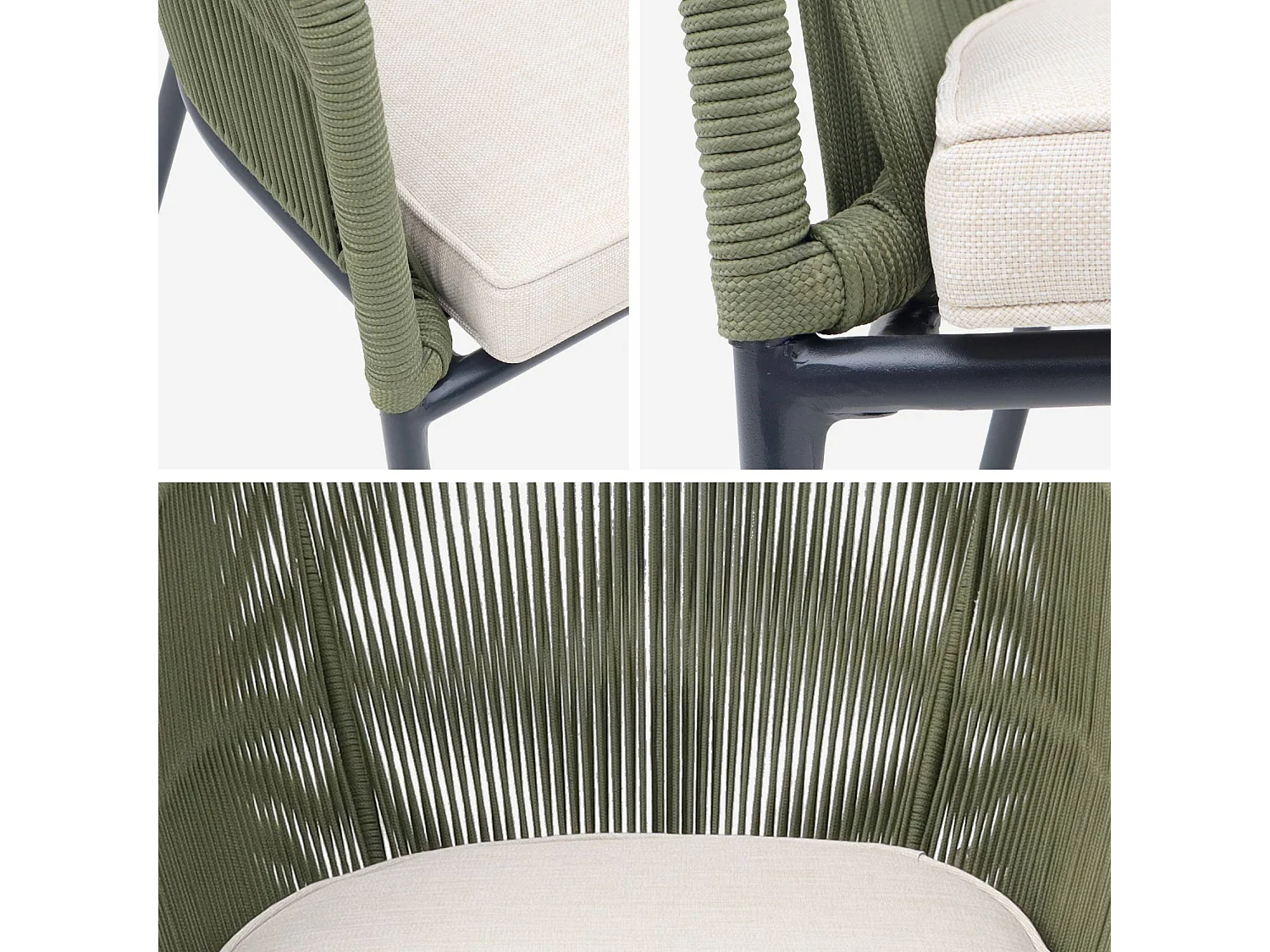 Sillón de jardín de cuerda y acero galvanizado, set de 2 verde kaki