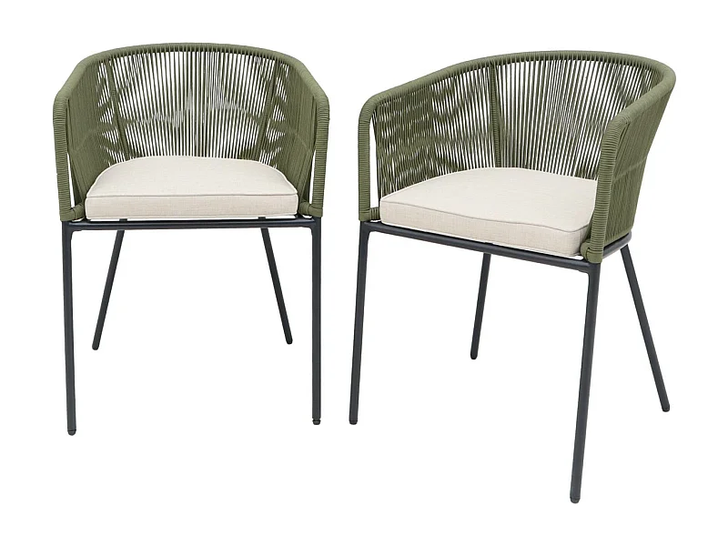 Sillón de jardín de cuerda y acero galvanizado, set de 2 verde kaki