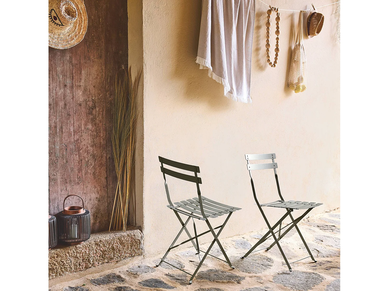 Silla de jardín plegable de metal, set de 2 verde kaki