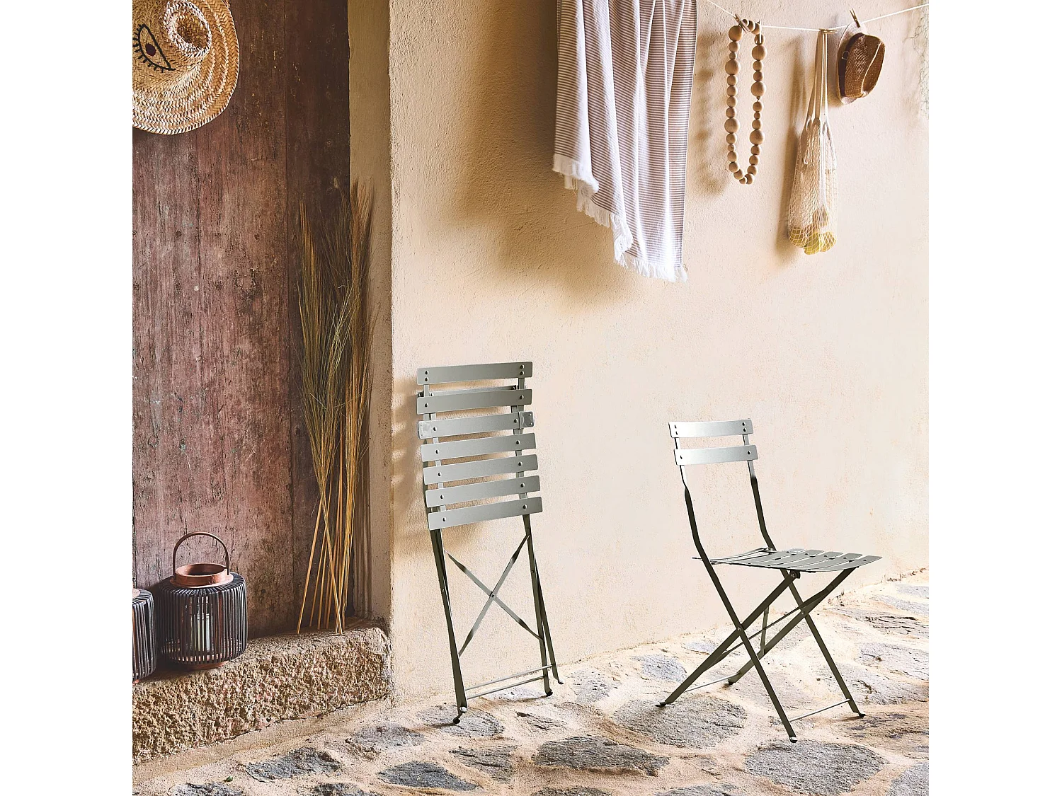 Silla de jardín plegable de metal, set de 2 verde kaki