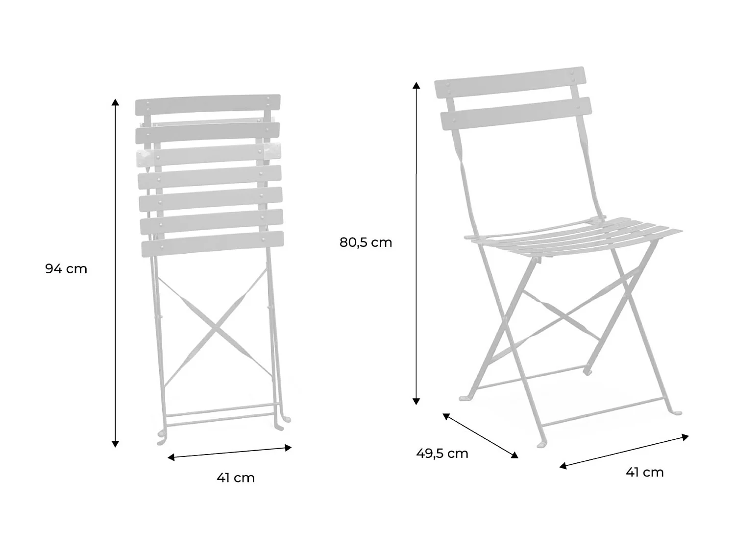 Silla de jardín plegable de metal, set de 2 verde kaki