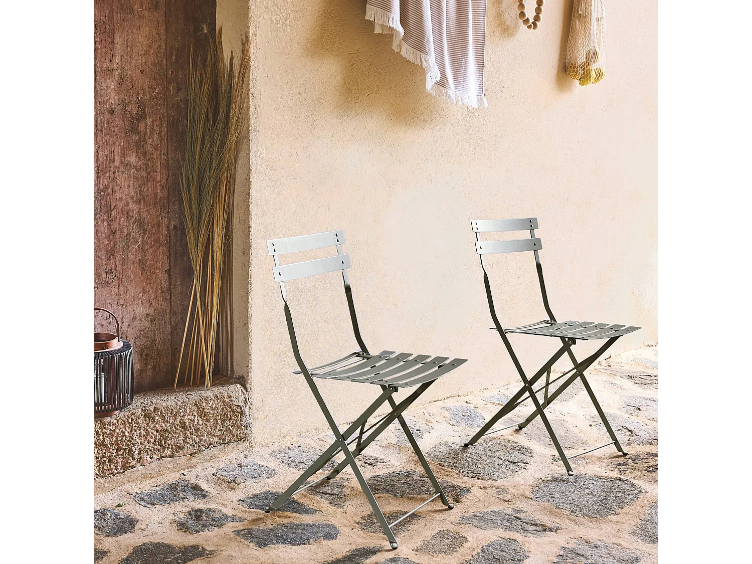 Silla de jardín plegable de metal, set de 2 verde kaki