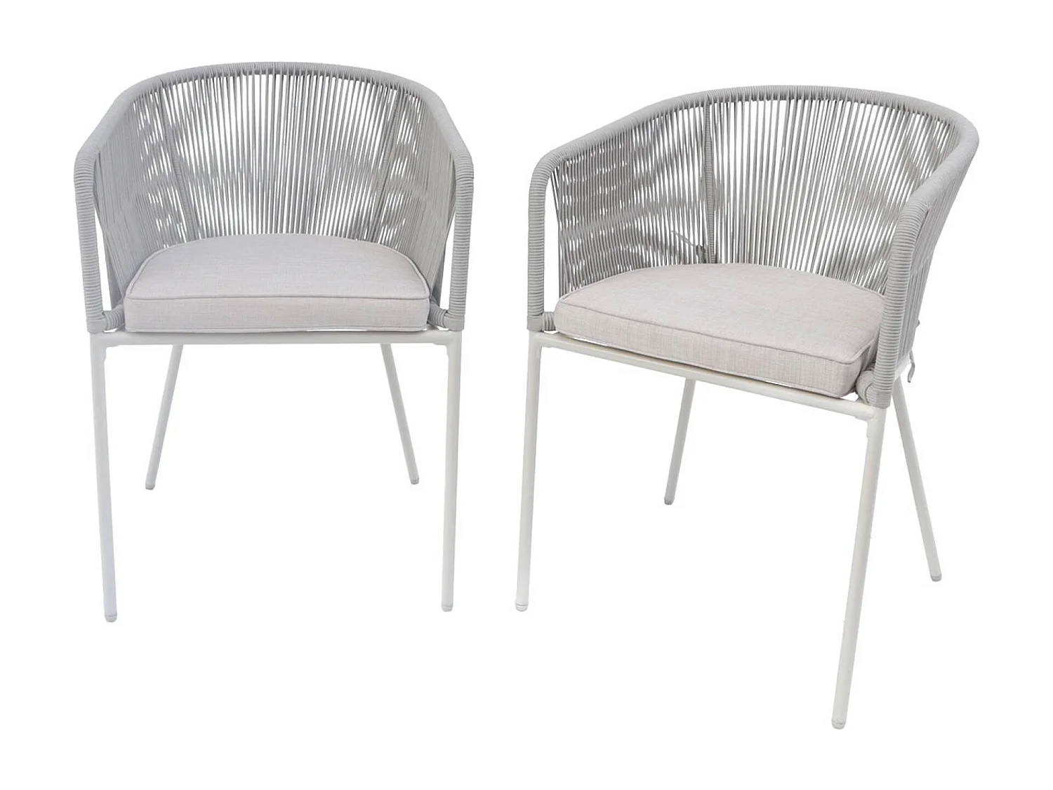 Sillón de jardín de cuerda y acero galvanizado, set de 2 gris
