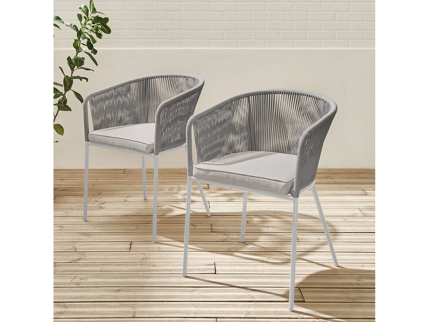 Sillón de jardín de cuerda y acero galvanizado, set de 2 gris