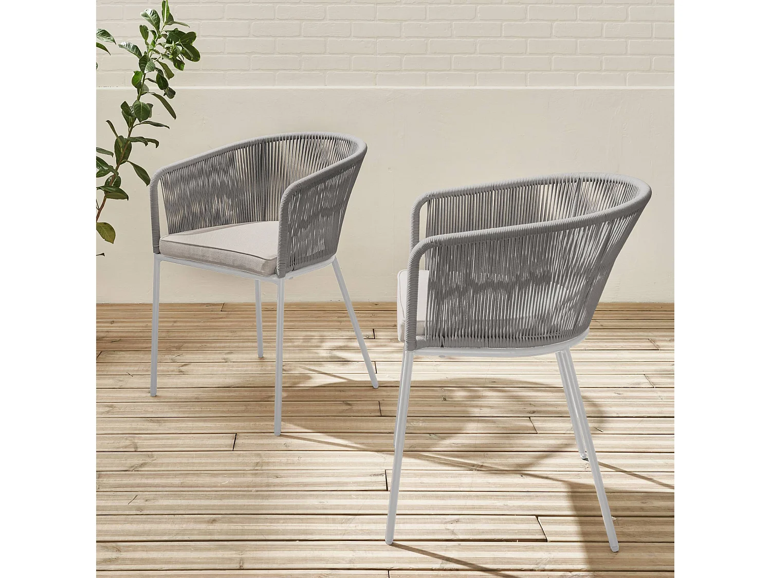 Sillón de jardín de cuerda y acero galvanizado, set de 2 gris