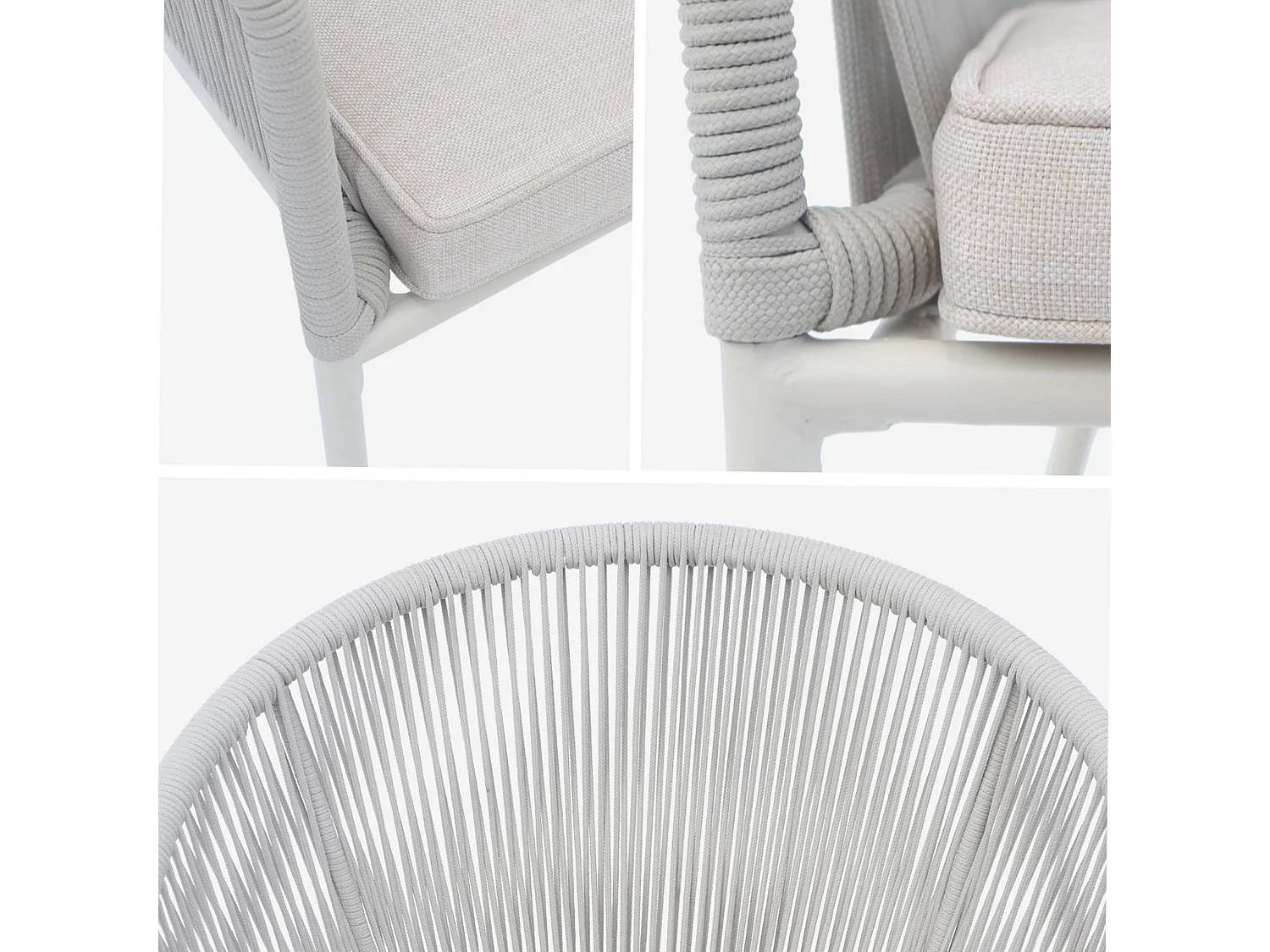 Sillón de jardín de cuerda y acero galvanizado, set de 2 gris