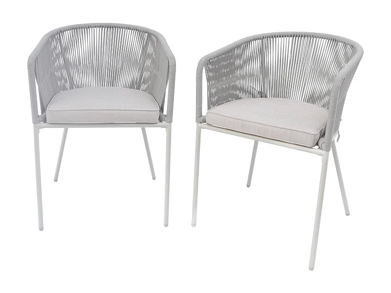 Sillón de jardín de cuerda y acero galvanizado, set de 2 gris