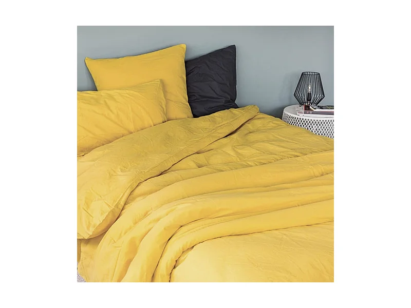 Unifarbenes Bettbezug-Set aus gewaschener Baumwolle 140 x 200 cm