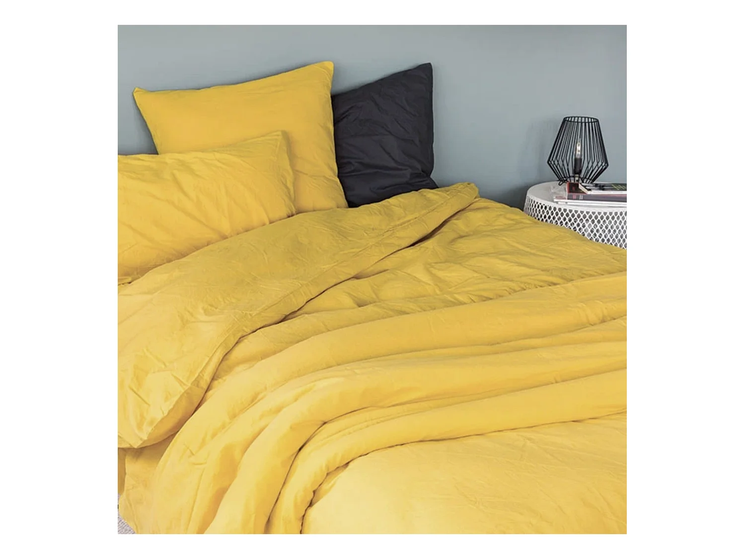 Unifarbenes Bettbezug-Set aus gewaschener Baumwolle 140 x 200 cm