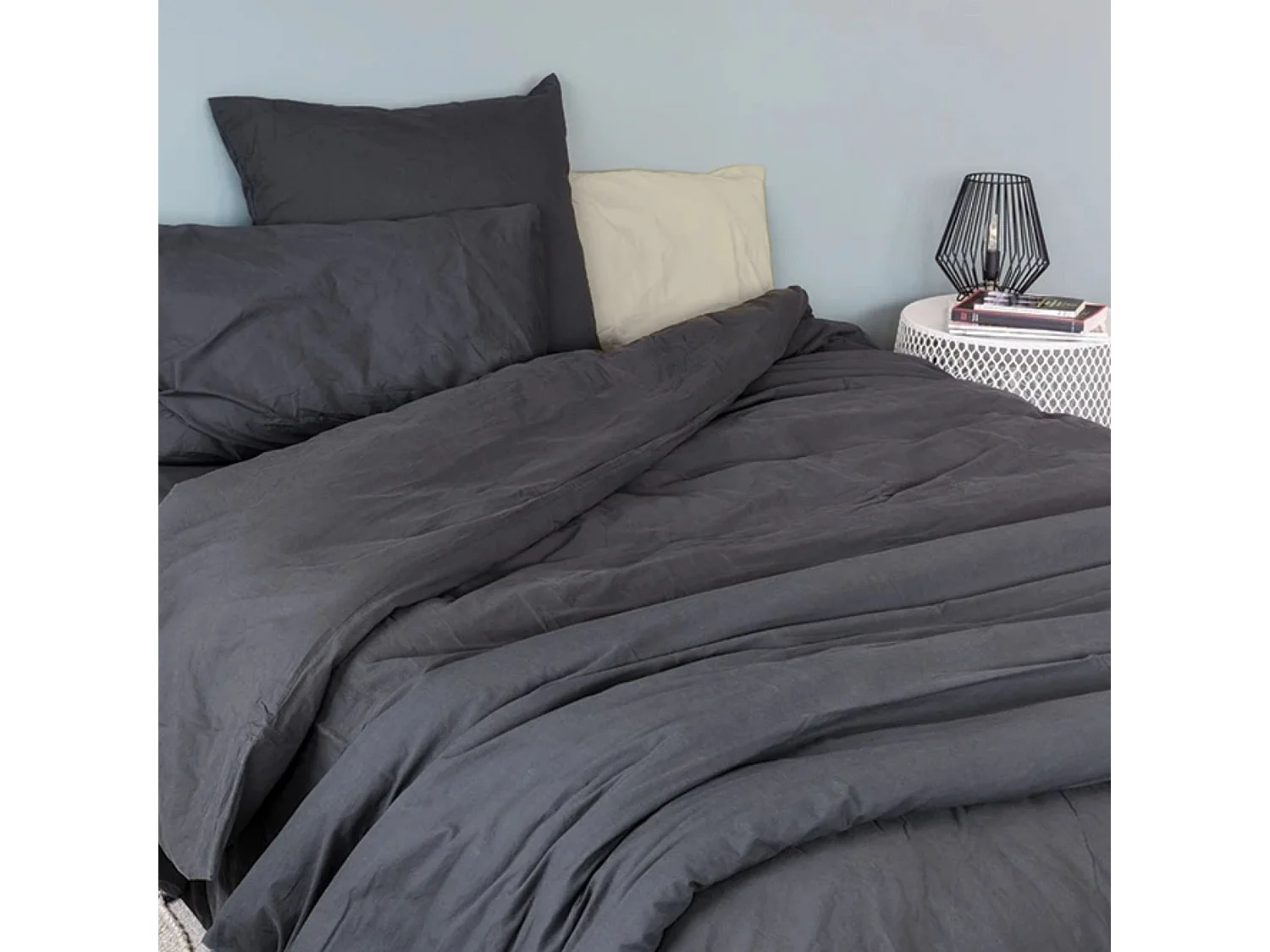 Funda de edredón liso en algodón lavado 200 x 200 cm