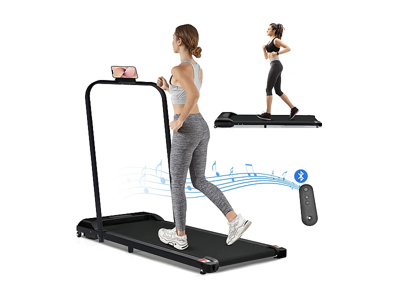 Cinta de correr plegable 2 en 1, velocidad 1-6 km/h con control remoto, pantalla LED, altavoz Bluetooth negro