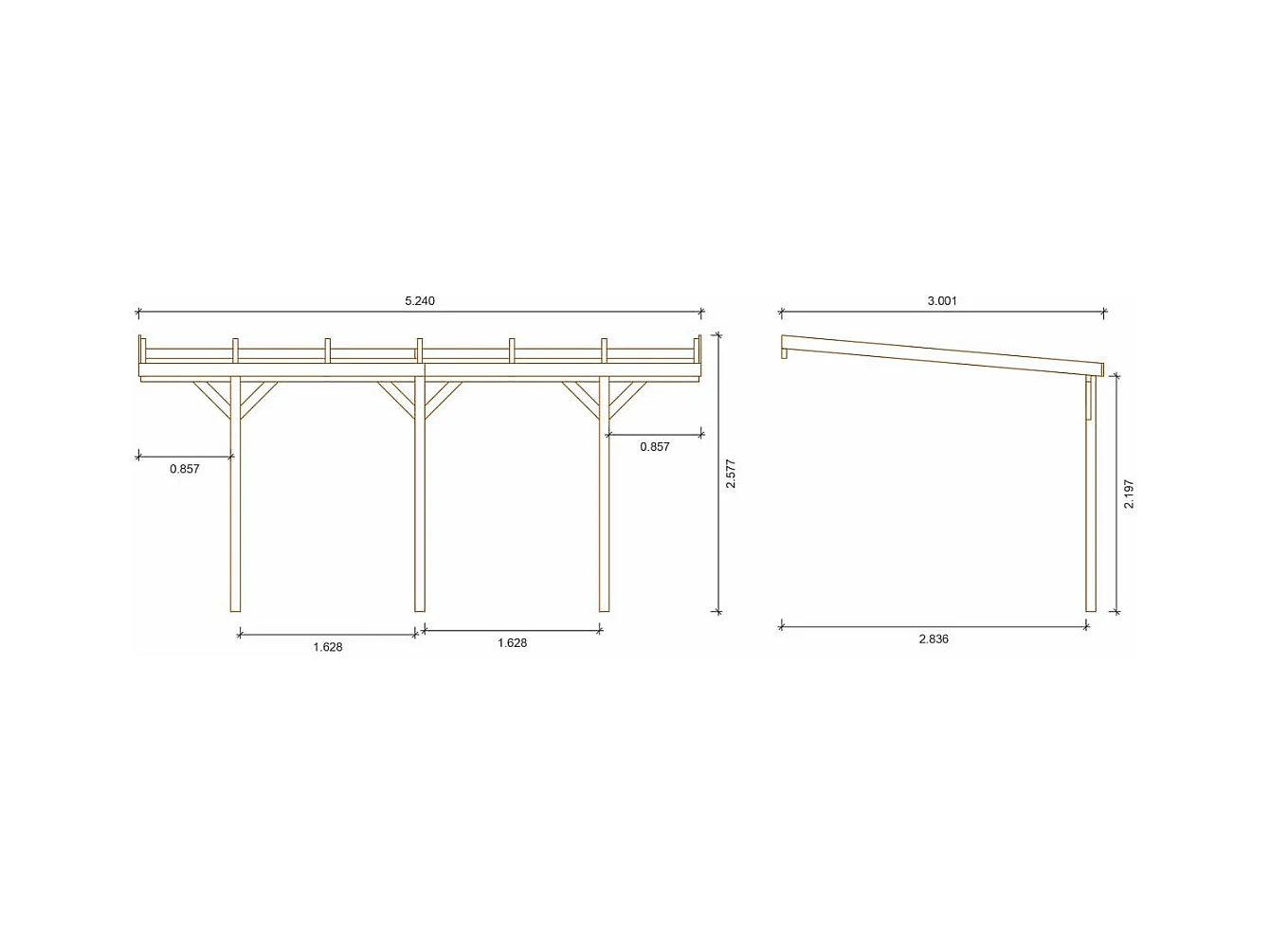 Carport bois adossé voiture " Solar 2  " - 300 x 454 x 245 cm